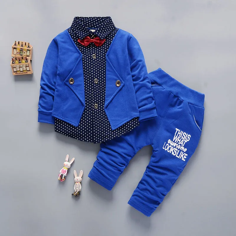 Children's boys' clothing set fake two-piece British style pants suit long sleeve soft fabric spring autumn grey blue red