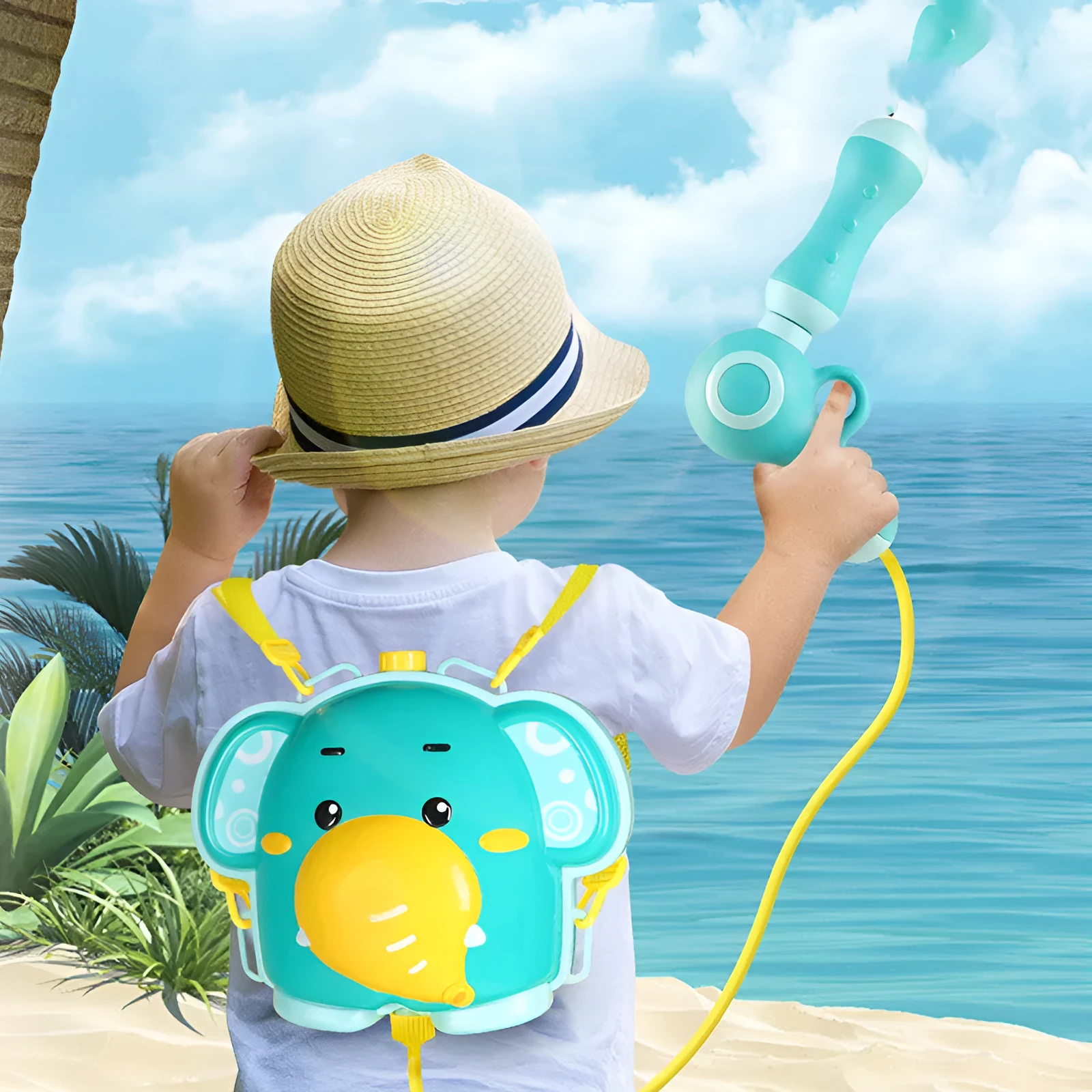 Cartoon animal backpack water gun in Duck Pink and Elephant Blue colours for outdoor play