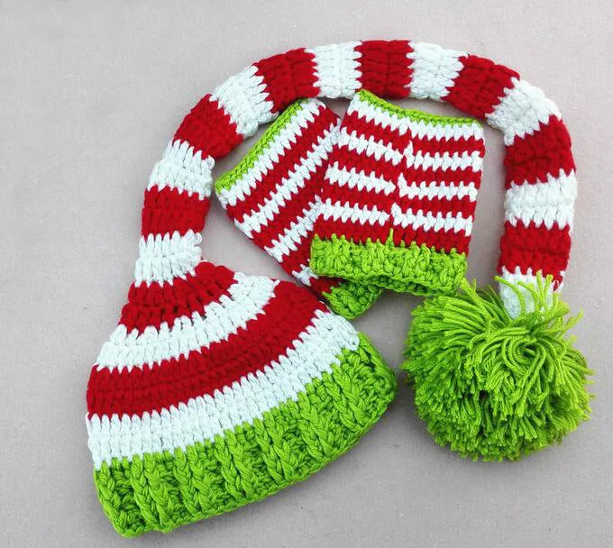 Green acrylic thread baby leg cover set with hat for 100-day photography portrait