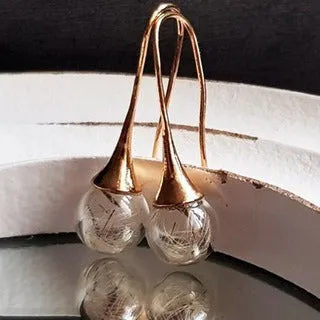 Transparent glass ball earrings with dandelion seed design in 16mm size with French hook backing