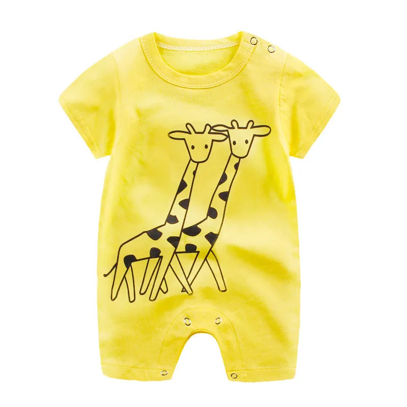 Baby one-piece cotton knit bodysuit in blue, short sleeves, lightweight summer clothing for infants