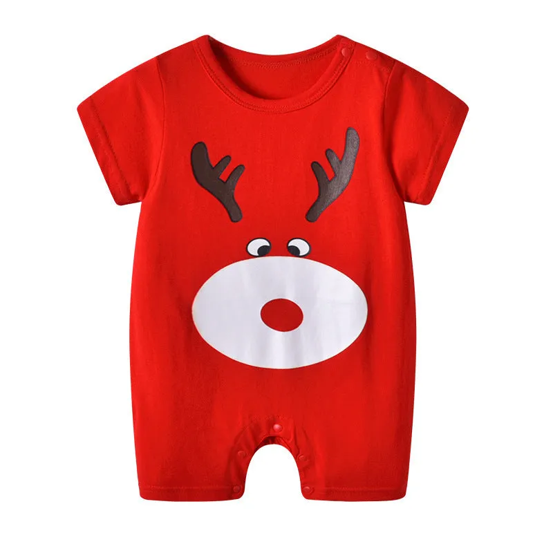 Baby one-piece cotton knit bodysuit in blue, short sleeves, lightweight summer clothing for infants