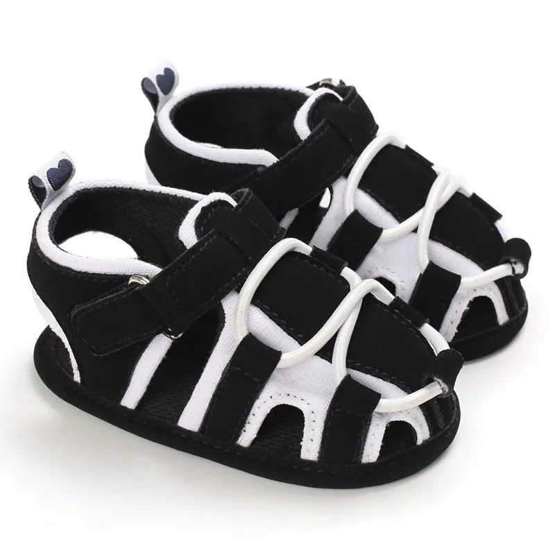 Toddler summer baotou sandals with soft sole and cotton upper in blue orange red white