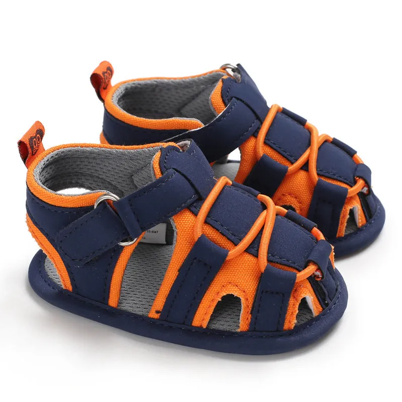Toddler summer baotou sandals with soft sole and cotton upper in blue orange red white