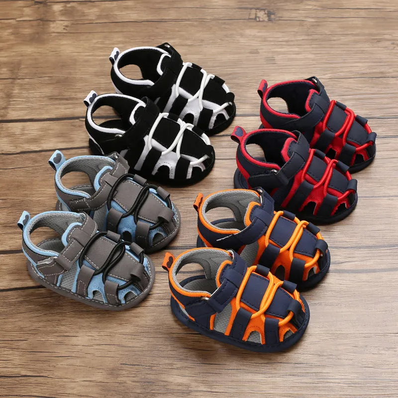 Toddler summer baotou sandals with soft sole and cotton upper in blue orange red white