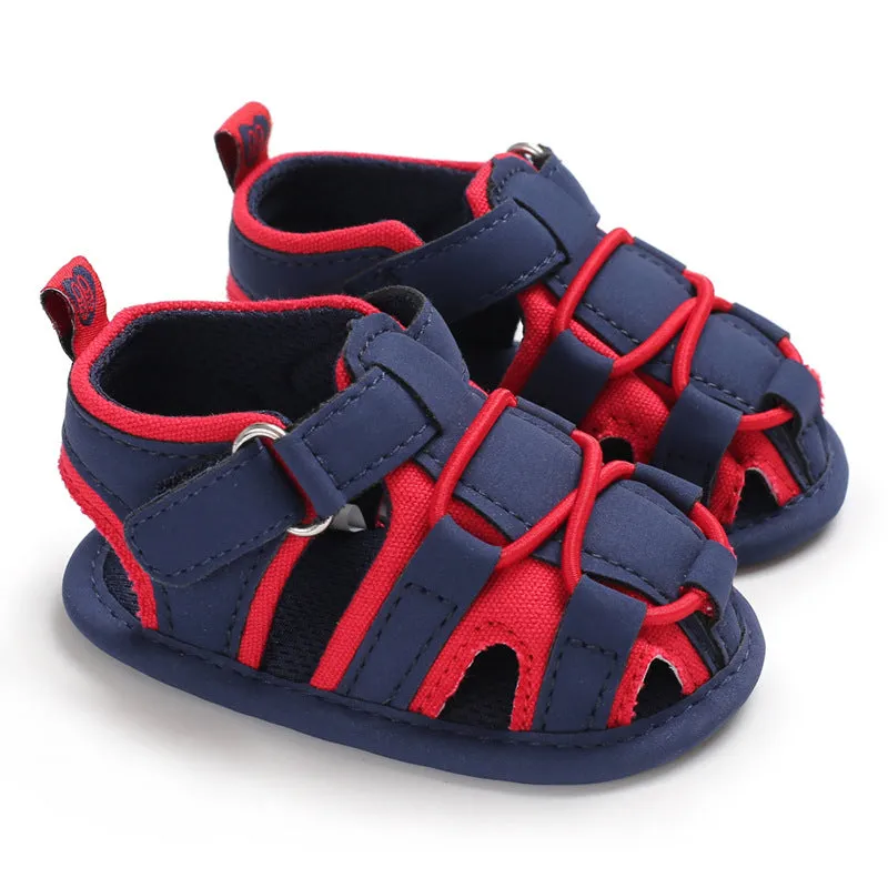 Toddler summer baotou sandals with soft sole and cotton upper in blue orange red white