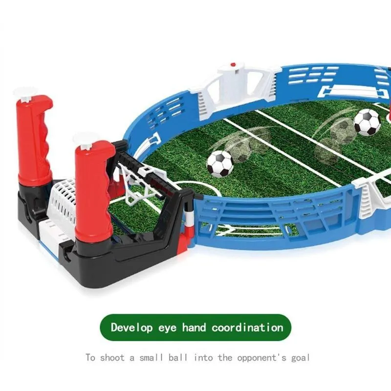 Multifunctional children's educational toy football field set with ABS plastic construction, two footballs, and handle controls