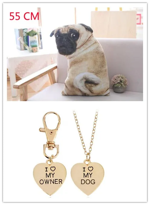 Realistic 3D simulation pug dog plush toy pillow with cotton fill and removable washable cover in 55cm size