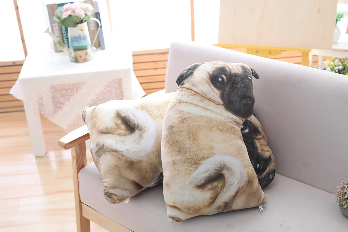Realistic 3D simulation pug dog plush toy pillow with cotton fill and removable washable cover in 55cm size