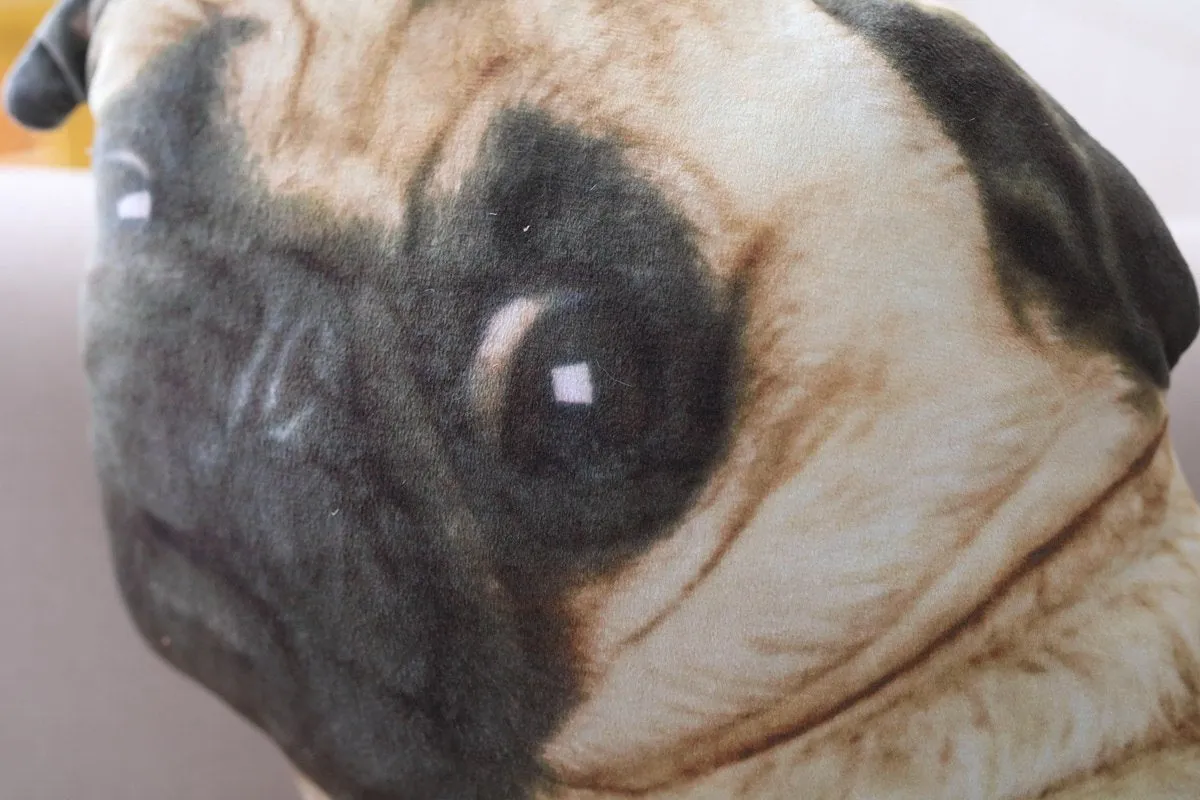 Realistic 3D simulation pug dog plush toy pillow with cotton fill and removable washable cover in 55cm size