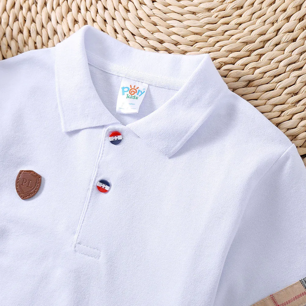 Boys' solid colour cotton t-shirt in red, navy blue, grey, and white sizes 90-130cm
