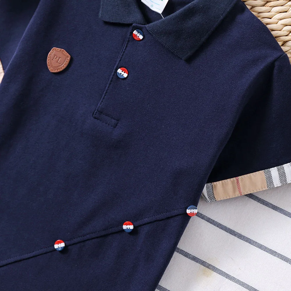 Boys' solid colour cotton t-shirt in red, navy blue, grey, and white sizes 90-130cm