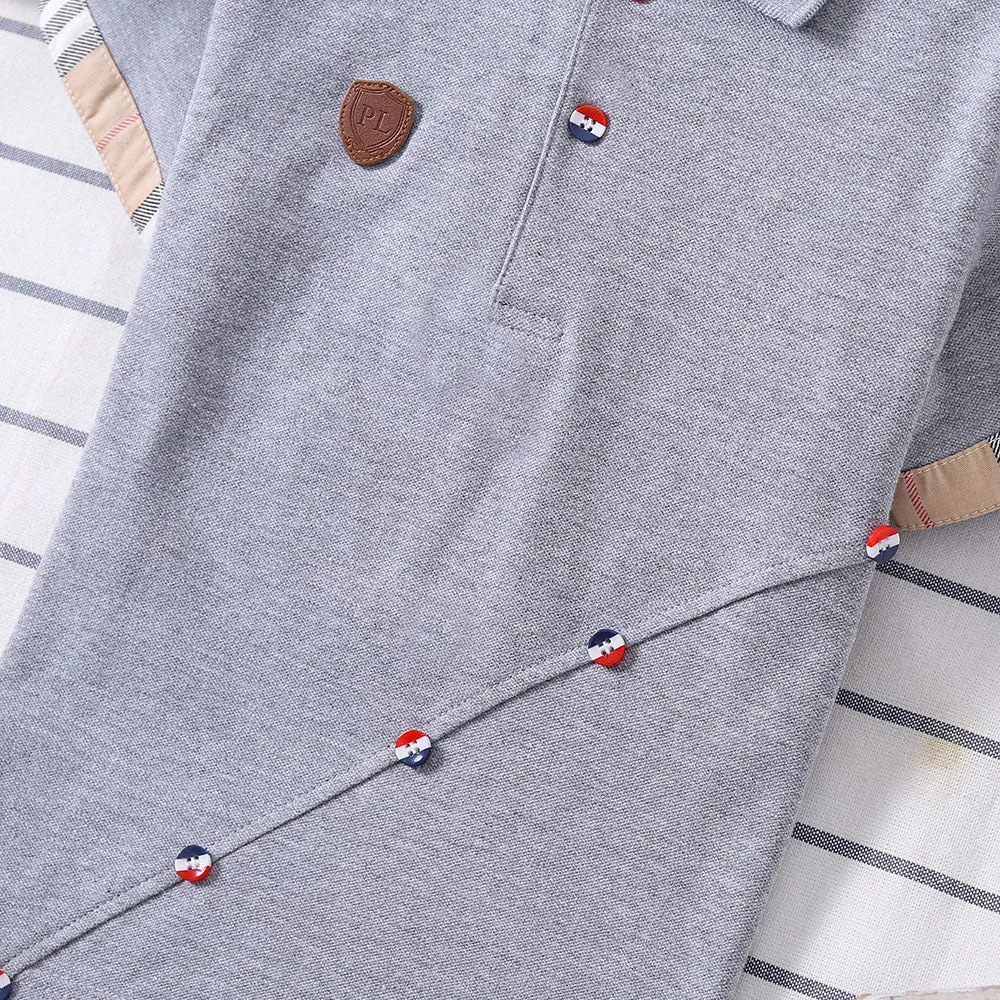 Boys' solid colour cotton t-shirt in red, navy blue, grey, and white sizes 90-130cm
