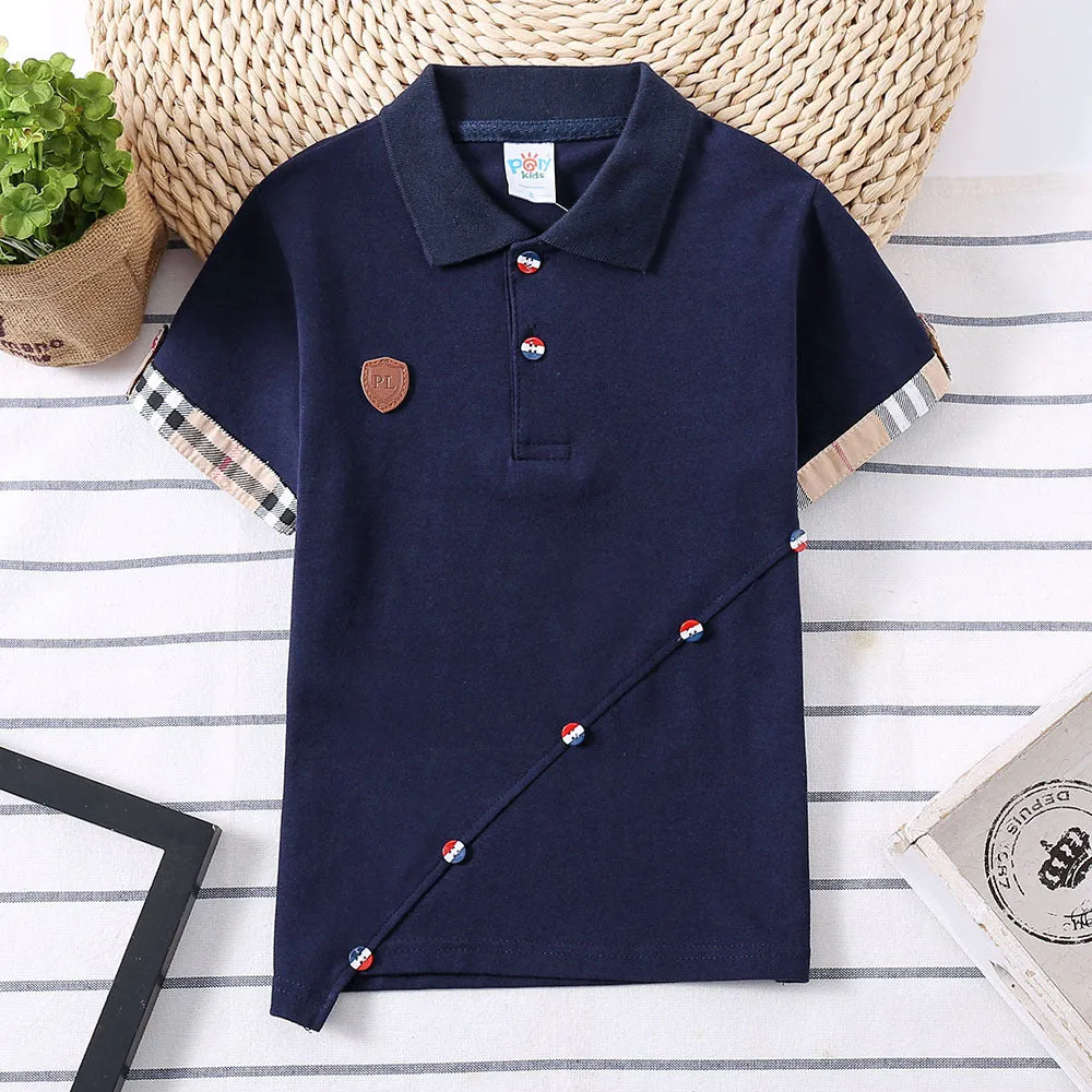 Boys' solid colour cotton t-shirt in red, navy blue, grey, and white sizes 90-130cm