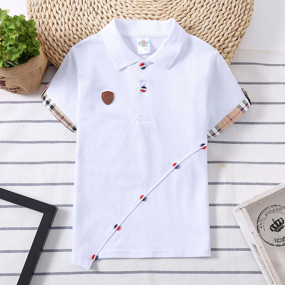Boys' solid colour cotton t-shirt in red, navy blue, grey, and white sizes 90-130cm
