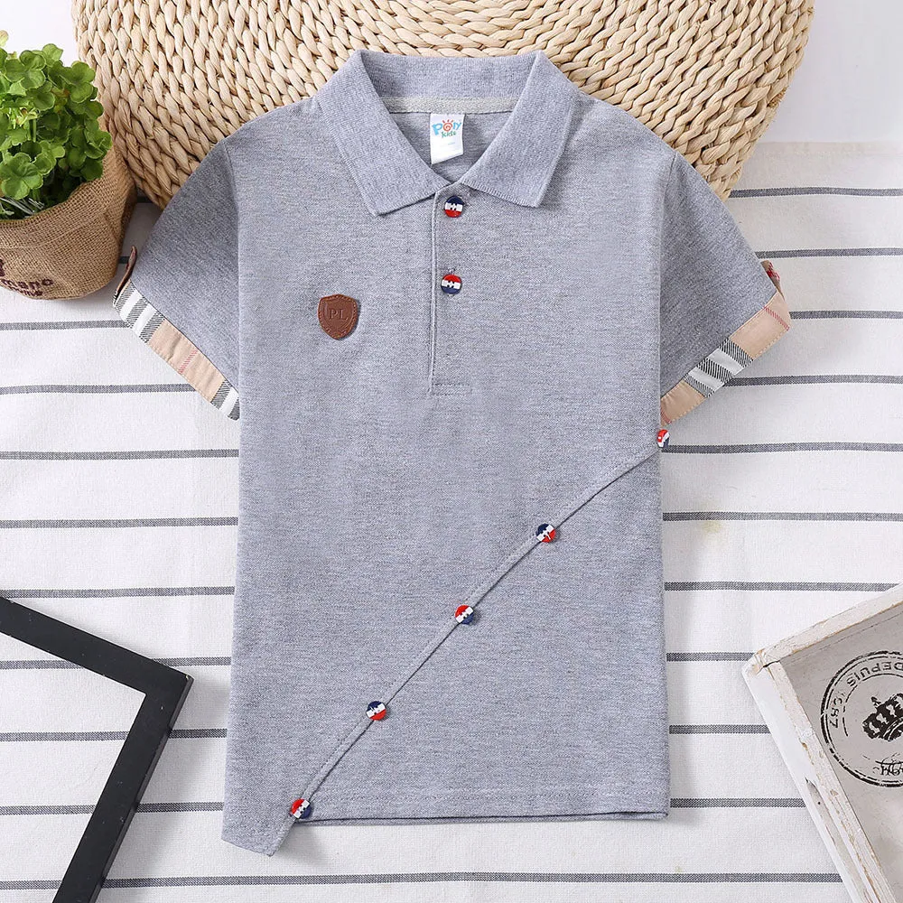 Boys' solid colour cotton t-shirt in red, navy blue, grey, and white sizes 90-130cm