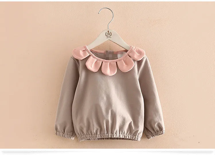 Girls cotton blended long sleeve top Korean style in pink and grey for children 100-140cm