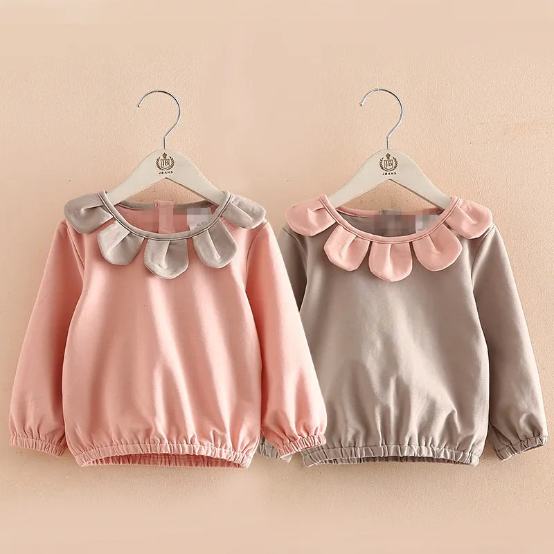 Girls cotton blended long sleeve top Korean style in pink and grey for children 100-140cm