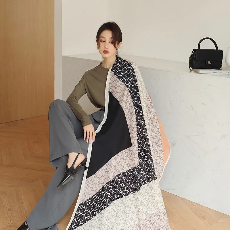 Women's polyester scarf with printed design measuring 180cm by 90cm for autumn wear