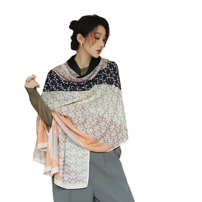 Women's polyester scarf with printed design measuring 180cm by 90cm for autumn wear
