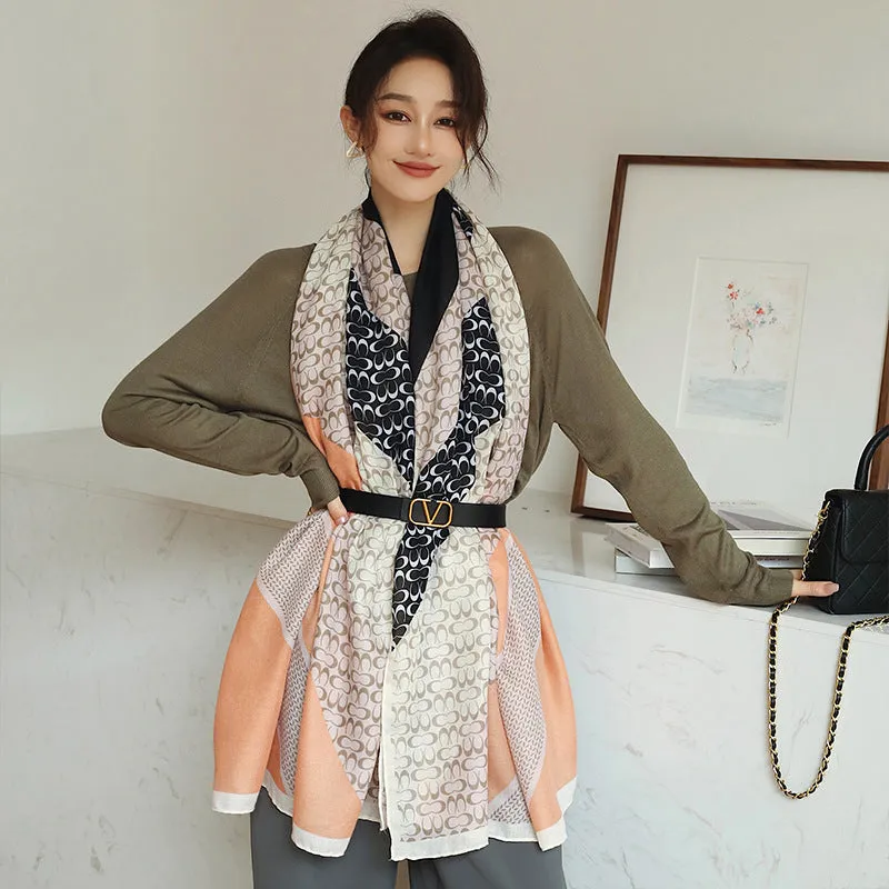 Women's polyester scarf with printed design measuring 180cm by 90cm for autumn wear