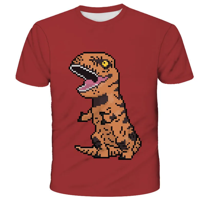 children's 3D digital print short-sleeved t-shirt round neck cartoon style polyester