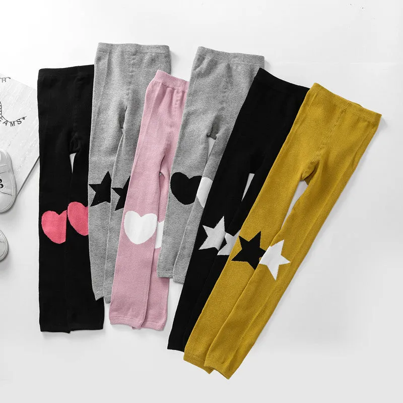Cotton children's pantyhose with five-pointed star and heart motifs in six colours, four sizes 95-125CM