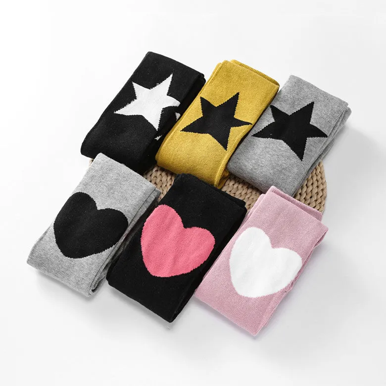 Cotton children's pantyhose with five-pointed star and heart motifs in six colours, four sizes 95-125CM