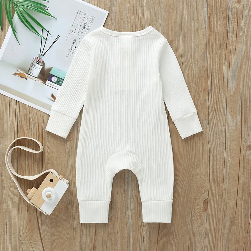 Baby cotton jumpsuit with snap closure long sleeves 60cm height neutral colour