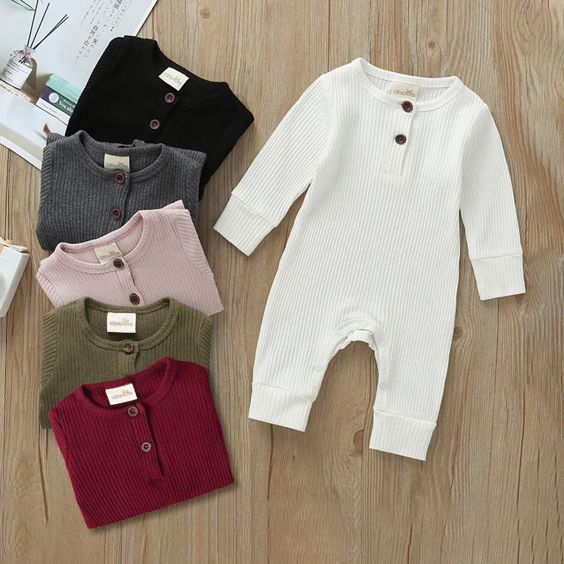 Baby cotton jumpsuit with snap closure long sleeves 60cm height neutral colour