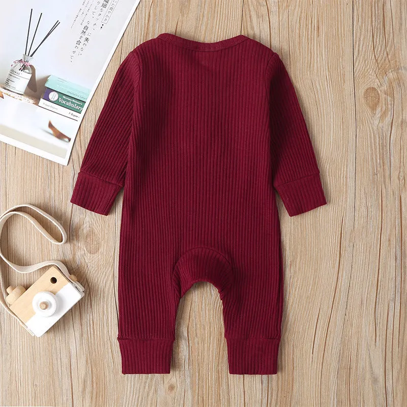 Baby cotton jumpsuit with snap closure long sleeves 60cm height neutral colour
