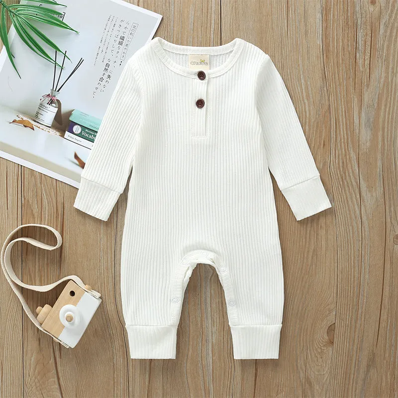 Baby cotton jumpsuit with snap closure long sleeves 60cm height neutral colour