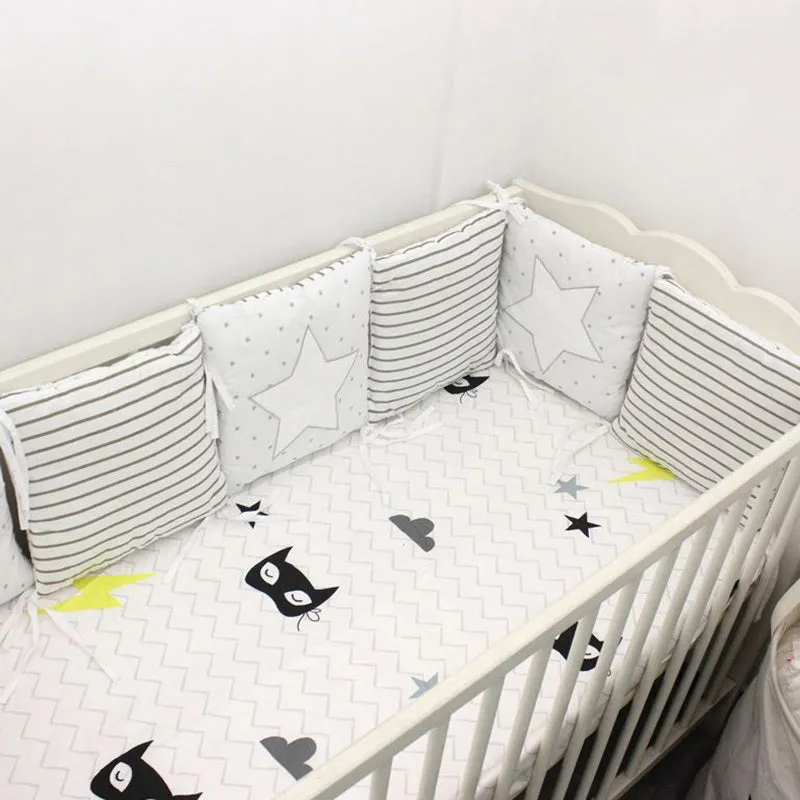 Baby cot bumper set 6 pieces 30x30cm pure cotton cartoon pattern computer embroidery