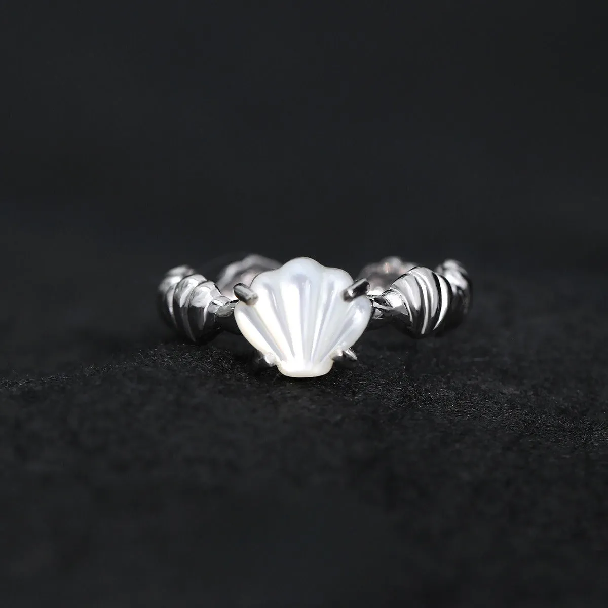 Adjustable shell tiger eye ring in silver with white gold or 18K gold electroplated finish