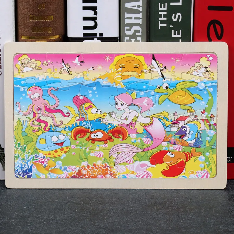 24-piece wooden jigsaw puzzle showing mermaid design, 22.5x15cm plane puzzle for toddlers