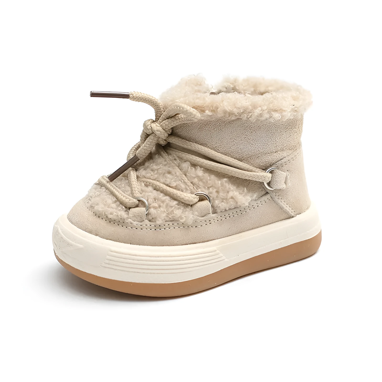 Korean baby cotton shoes high-top snow boots with velvet lining in beige for toddlers