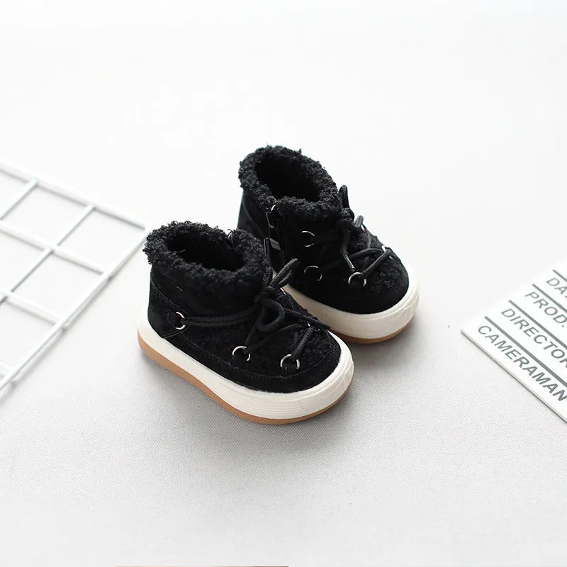 Korean baby cotton shoes high-top snow boots with velvet lining in beige for toddlers
