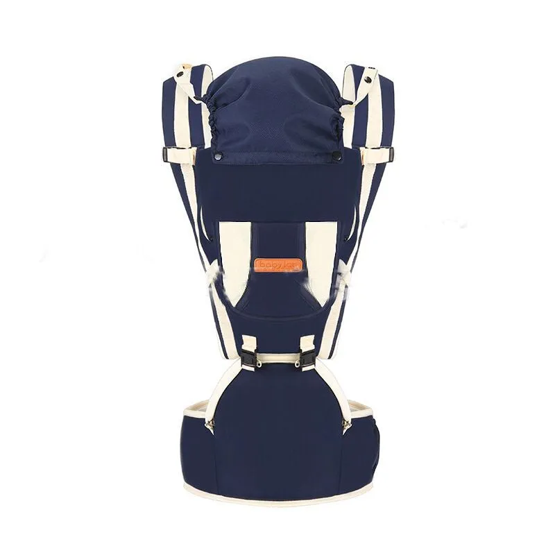 Multifunctional baby front cross holding strap in blue for secure waist stool carrying