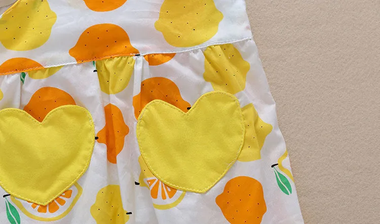Cotton summer baby romper triangle jumpsuit in yellow with removable hat on white background