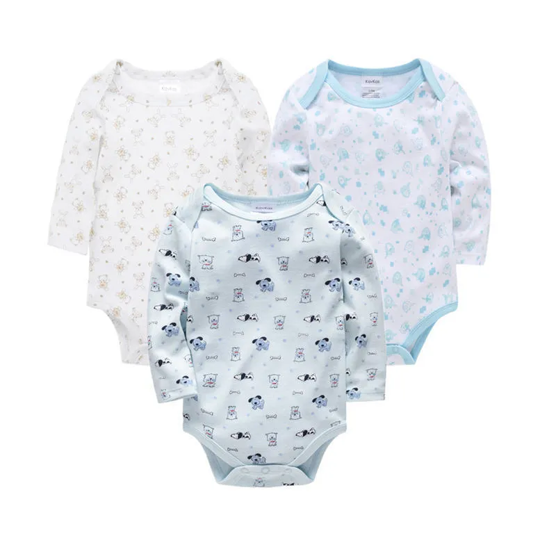 Newborn 3-piece set of 100% cotton long sleeve baby clothes with concealed buttons, neutral colours