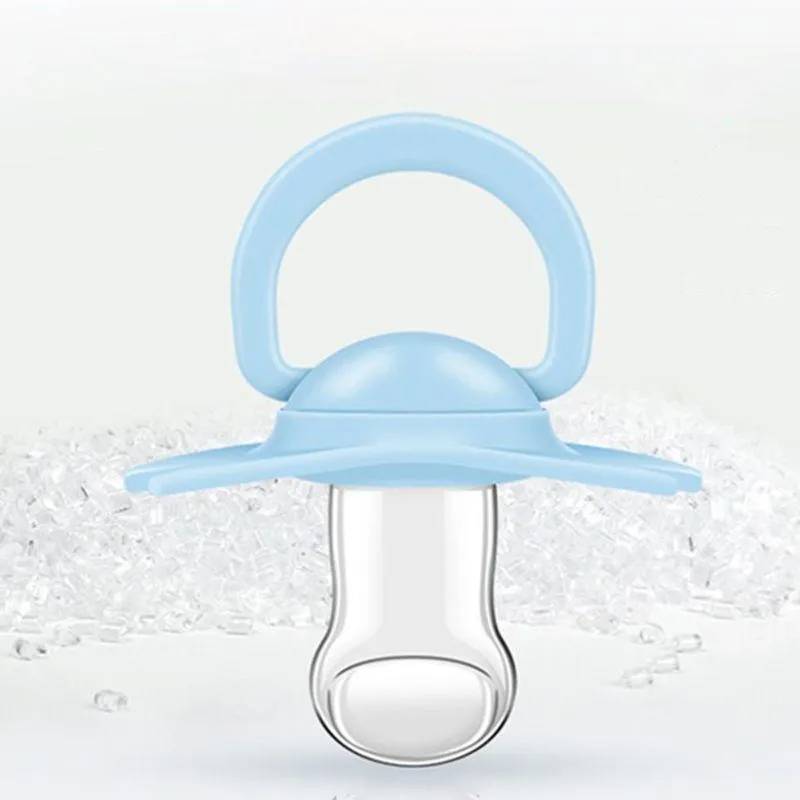 Soft silicone baby pacifier in beige on white background, size S, box packaging