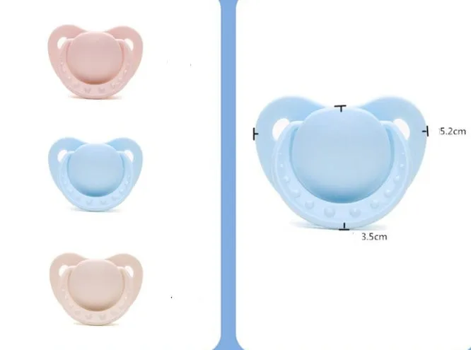 Soft silicone baby pacifier in beige on white background, size S, box packaging