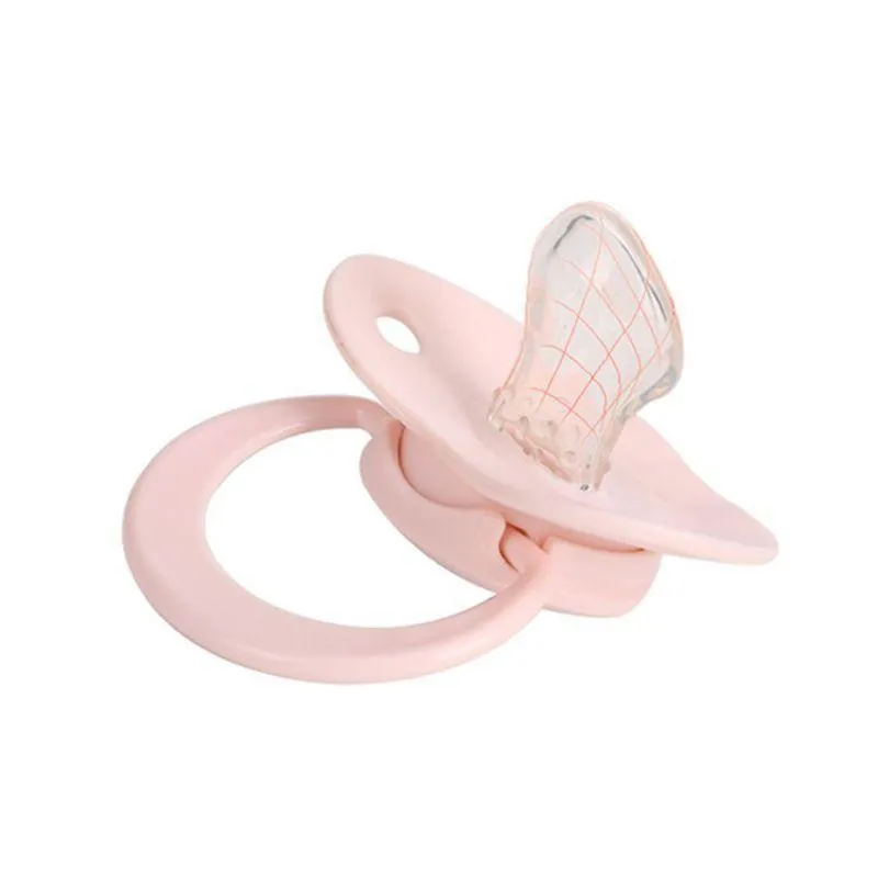 Soft silicone baby pacifier in beige on white background, size S, box packaging
