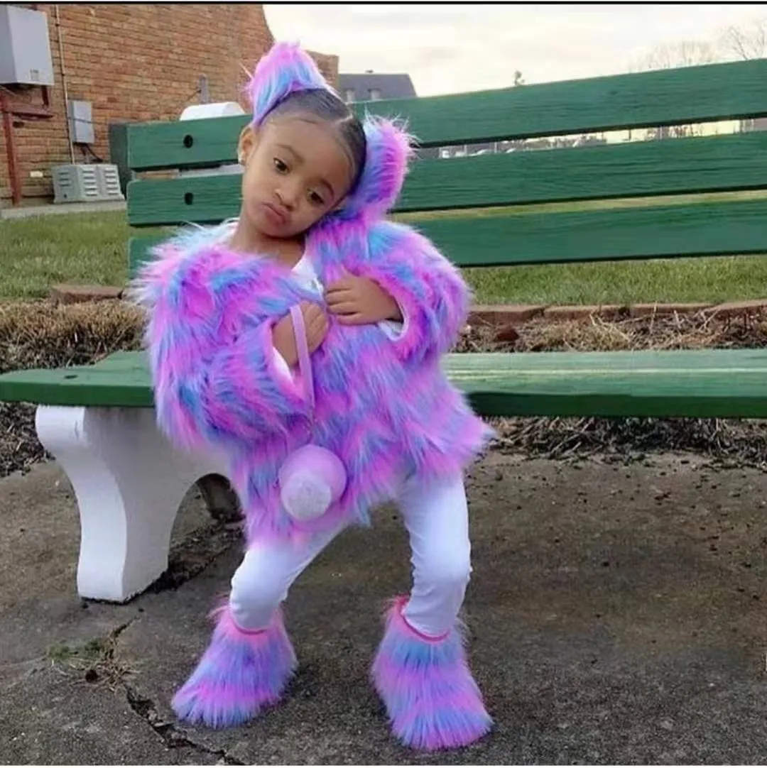 Short tie-dye faux fur coat in street style, 40-50cm length, artificial fur, available in 11 colours