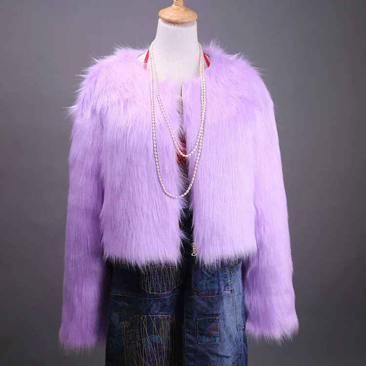 Short tie-dye faux fur coat in street style, 40-50cm length, artificial fur, available in 11 colours