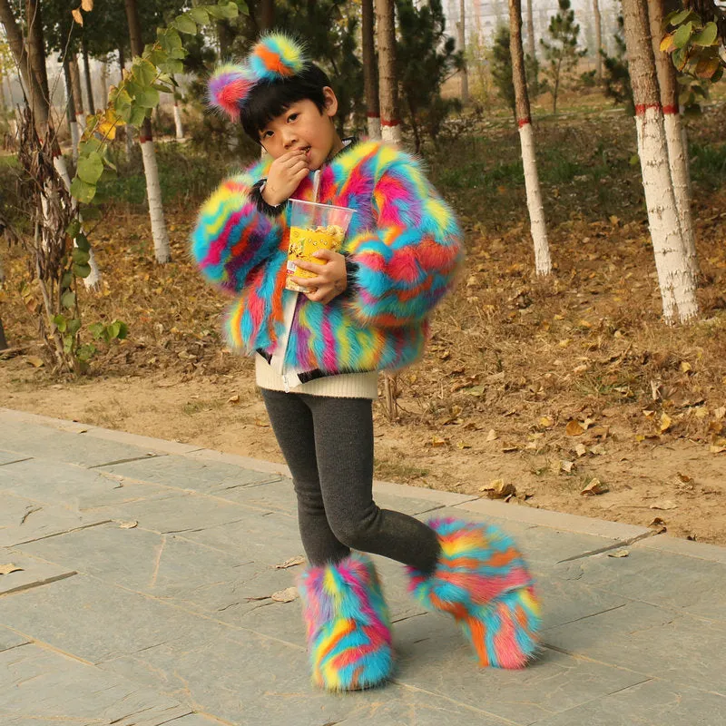 Short tie-dye faux fur coat in street style, 40-50cm length, artificial fur, available in 11 colours