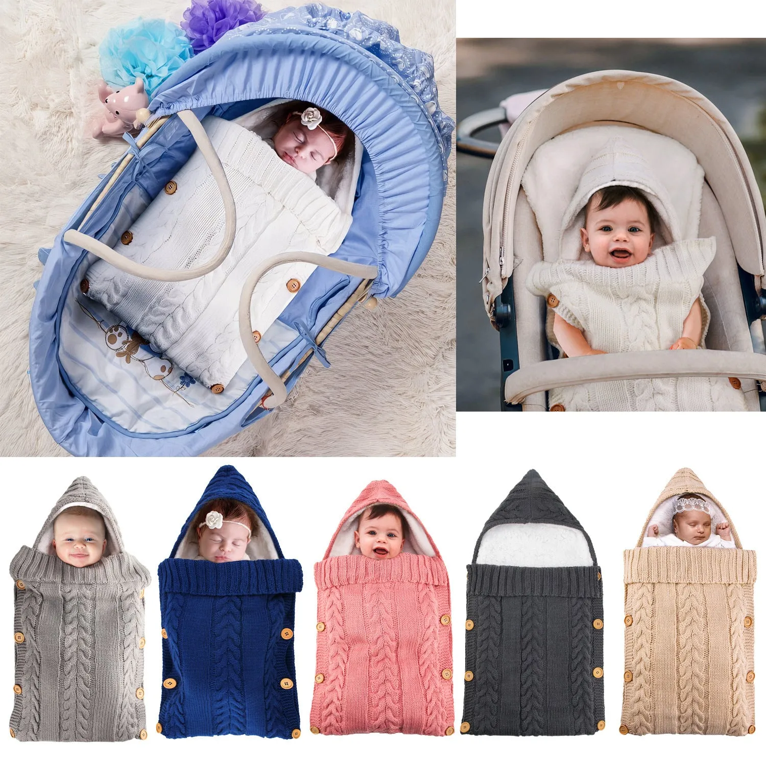 Plush baby stroller sleeping bag with button fastening, 70x35cm, acrylic cashmere blend, beige colour