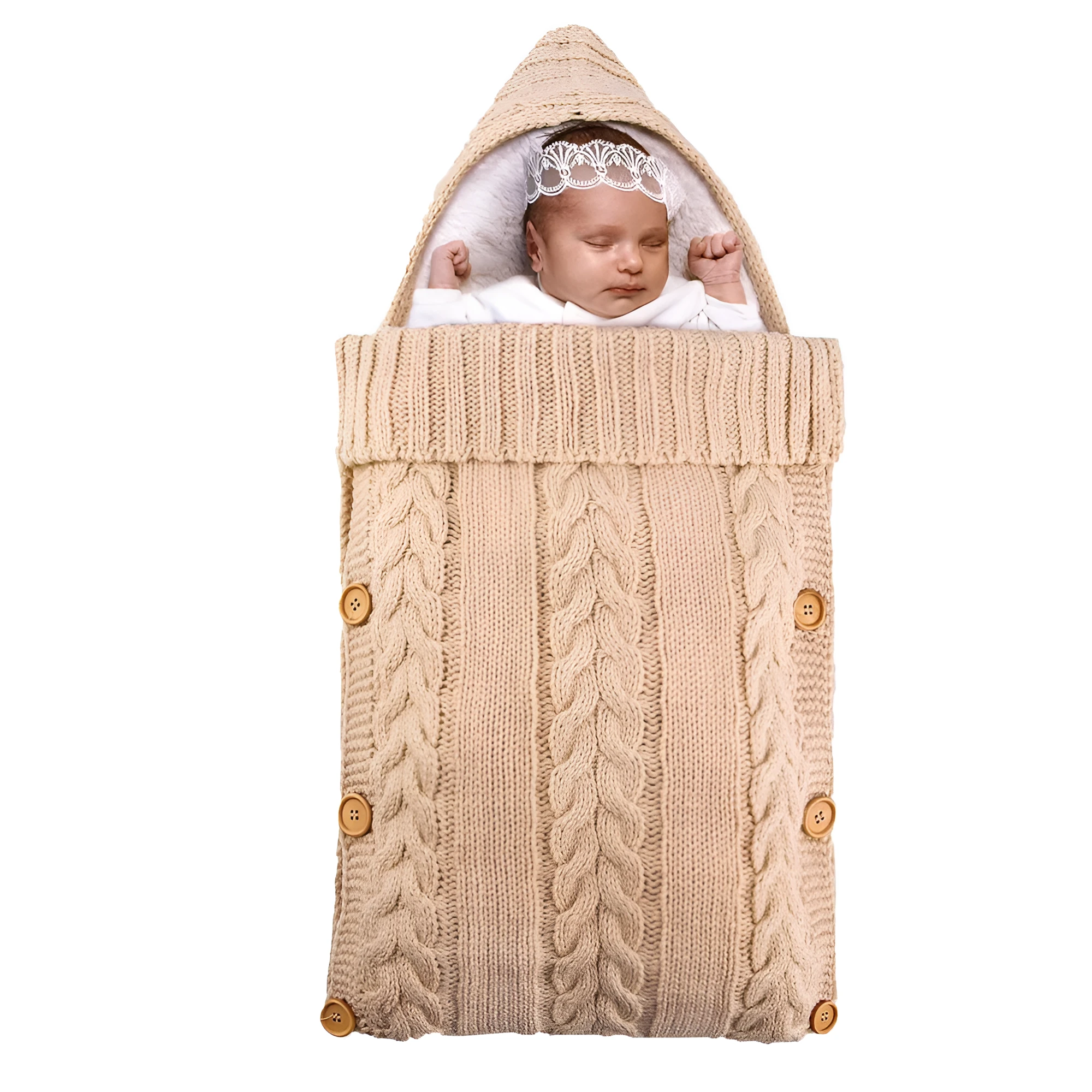 Plush baby stroller sleeping bag with button fastening, 70x35cm, acrylic cashmere blend, beige colour