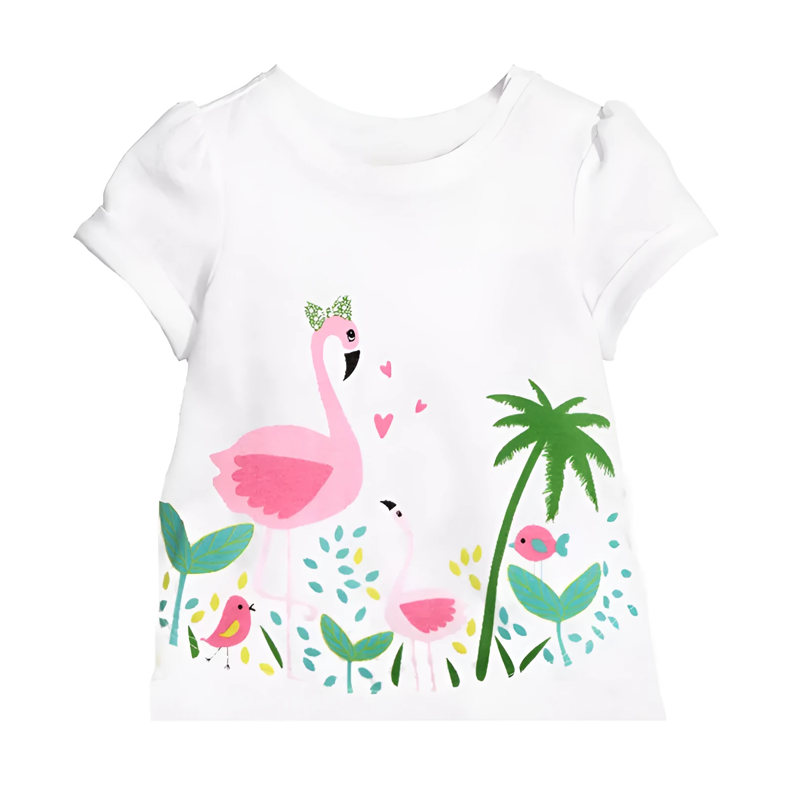 Girls cotton short-sleeved round neck T-shirt with cartoon pattern in 100% cotton, sizes 90-140 cm
