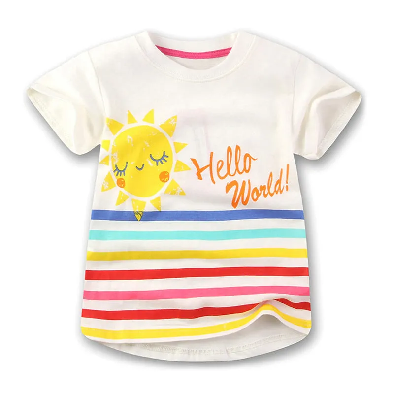 Girls cotton short-sleeved round neck T-shirt with cartoon pattern in 100% cotton, sizes 90-140 cm